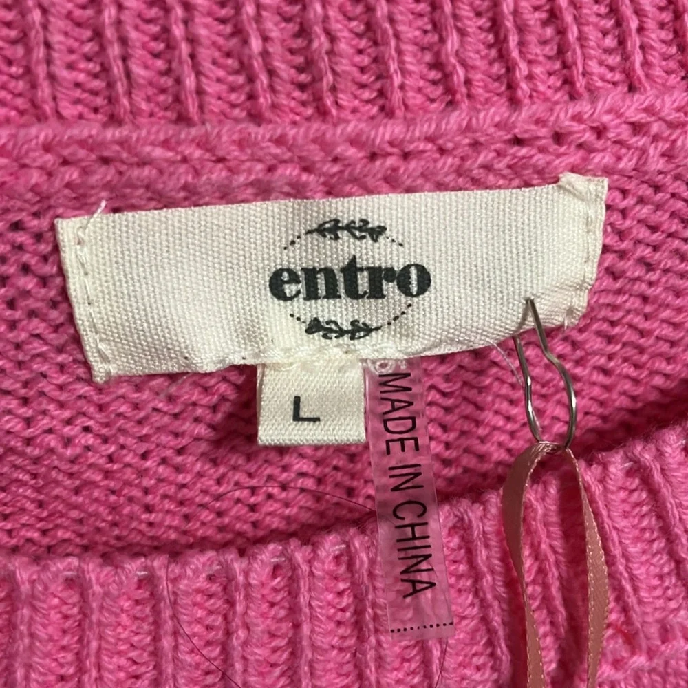 NWT Entro Pink and Red Floral Women's Sweater Short Sleeve Large Super Cute! - Picture 7 of 16